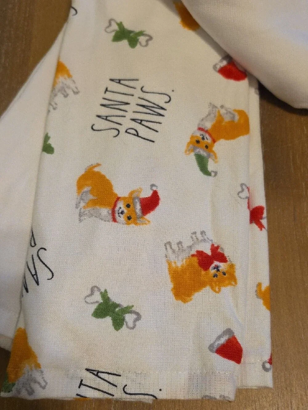 Rae Dunn White Kitchen Towels with Orange Corgi 'Santa Paws' Print NWT Set Of 3